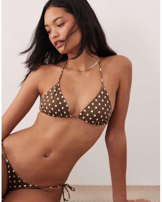 Free Society Brown Polka Dot Triangle Bikini Top