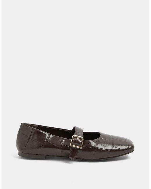 Yours Clothing Brown Wide Fit Patent Mary Jane Flats