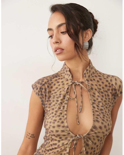 I.AM.GIA Multicolor Georgia High Neck Tie Front Cutout Detail Top