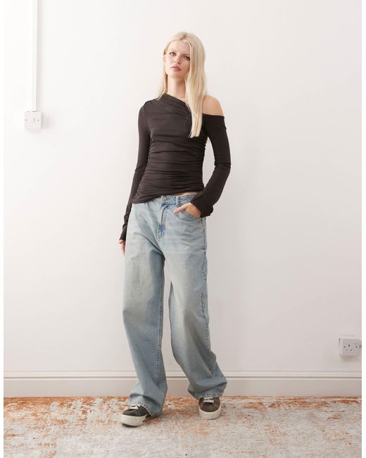Weekday Black Asymmetric Shoulder Long Sleeve Top