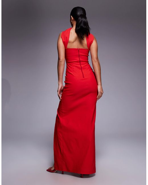 choker maxi dress red Draped Mesh Maxi Dress by Kouvr Fashion