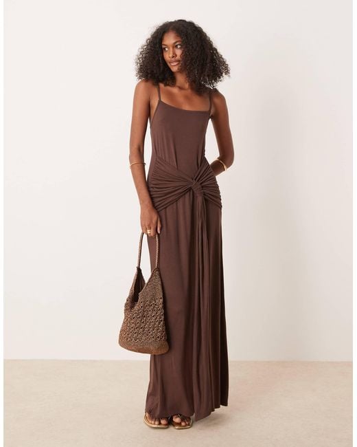 ASOS Brown Twist Detail Cami Midi Dress