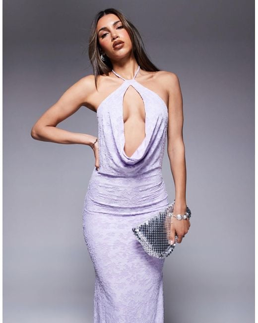 ASOS Purple Halter With Open Back Devore Maxi Dress