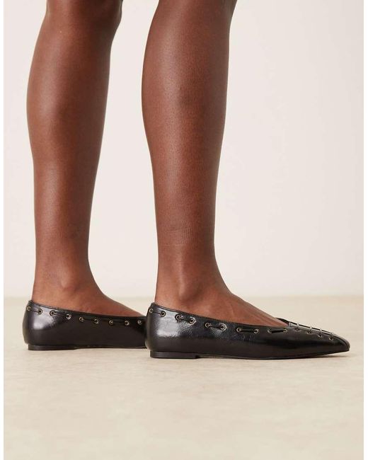 ASOS Brown Lachlan Eyelet Detail Chisel Toe Ballets