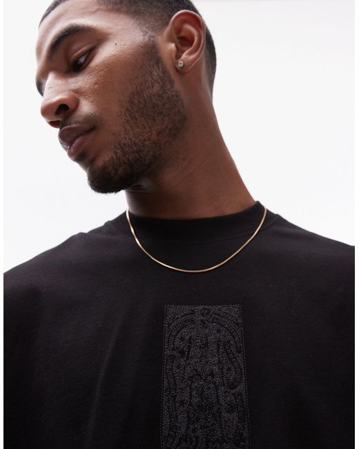 Topman Black Extreme Oversized Fit T-shirt With Front And Back Zodiac Skeleton Patch for men