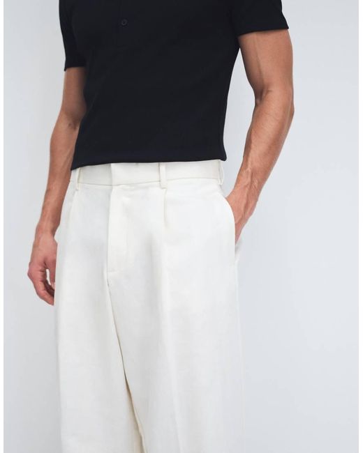 ASOS White Tailored Pleated Linen Rich Loose Leg Pants for men