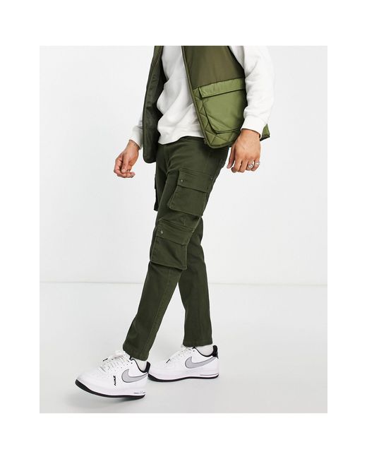 SIKSILK Denim Cargo Trousers in Green 