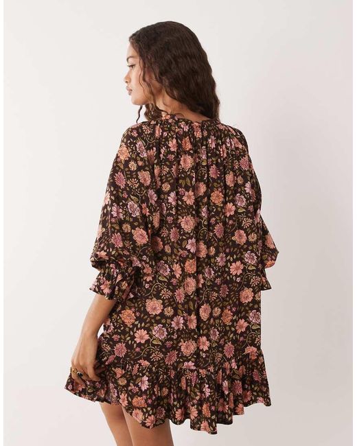 Miss Selfridge Brown Spun Smock Dress