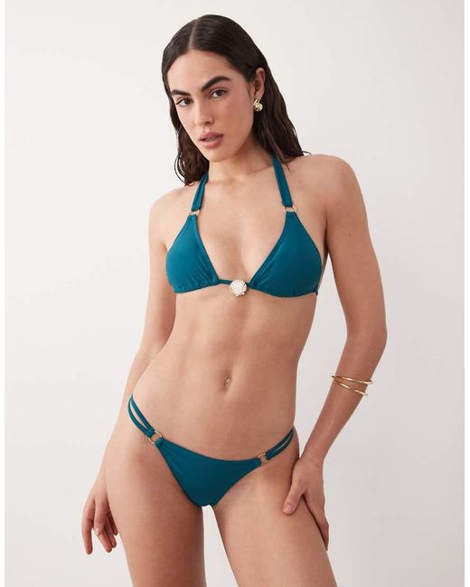 Aray Blue Textured Triangle Bikini Set With Hardware Detail