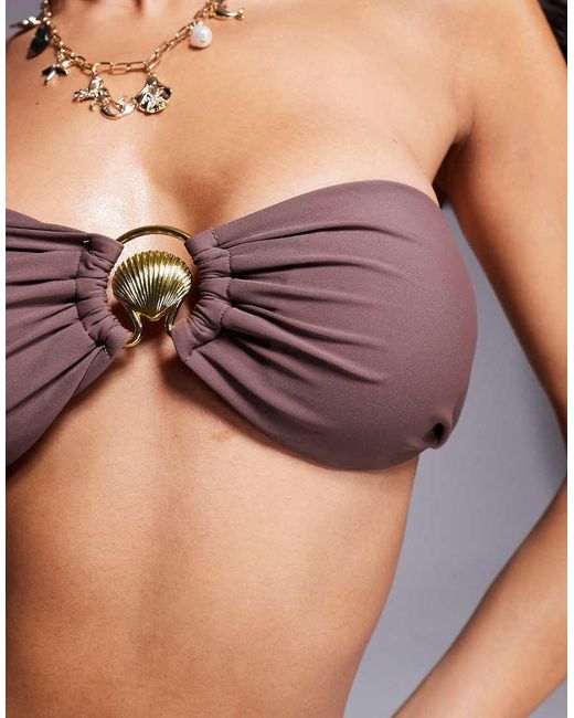 Missy Empire Brown Bandeau Metal Trim Bikini Top Co-Ord