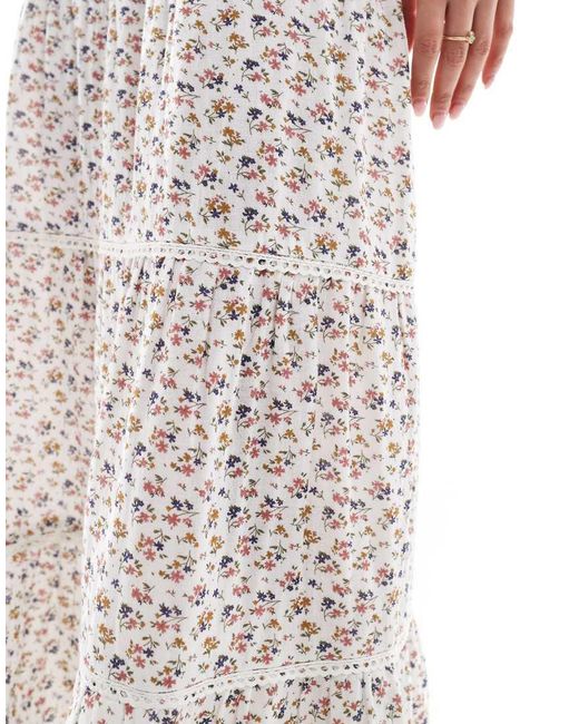 Wednesday's Girl White Chintzy Floral Tiered Midaxi Skirt