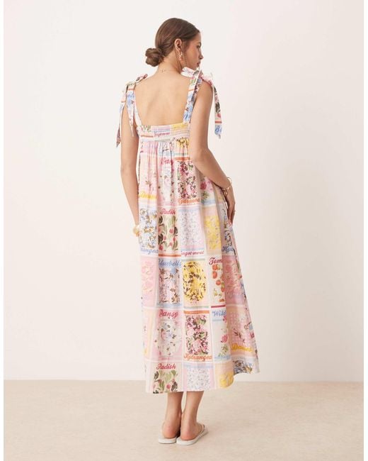 Miss Selfridge Pink Tie Shoulder Postcard Print Maxi