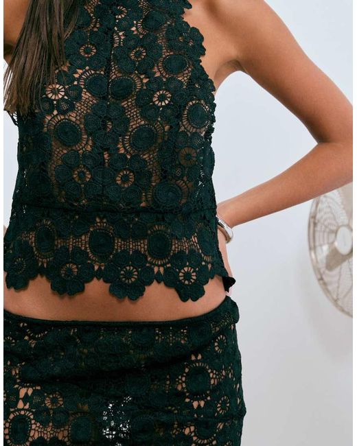 Lioness Blue Trophy Sheer Lace Intricate Floral Detail Asymmetric Skirt Co-ord
