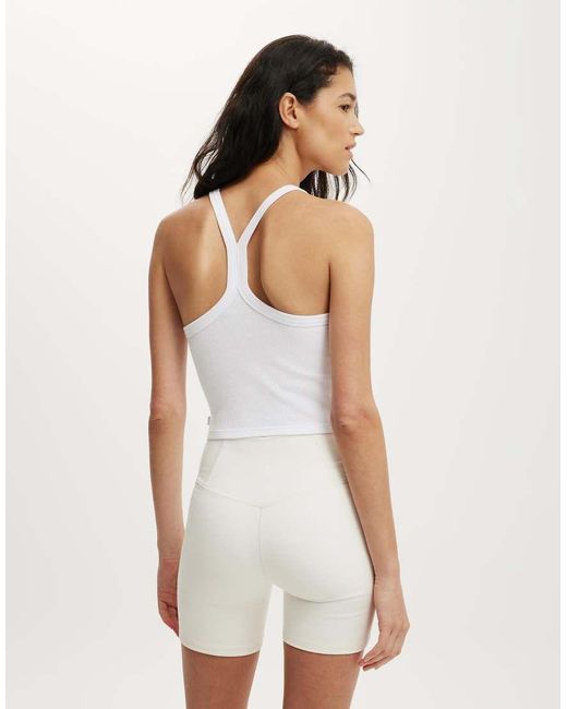 Cotton On White Active Rib T-Bar Cropped Tank