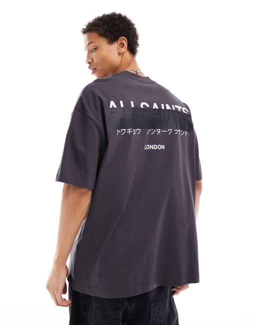 AllSaints Blue Redact Oversized Embroidered Logo T-shirt for men