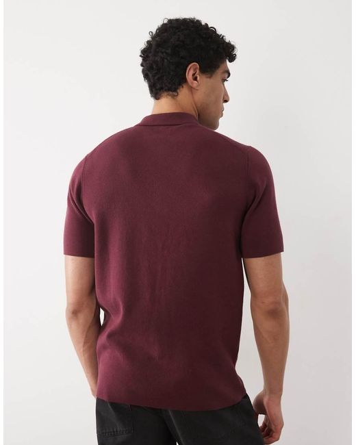 ASOS Red Essential Knitted Cotton Blend Zip Polo for men