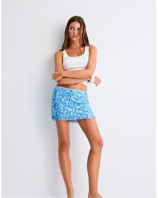 Stradivarius Blue Sequin Mini Skirt