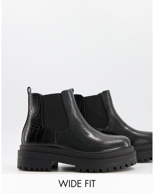 Raid Wide Fit Black Ronnie Chunky Chelsea Boots