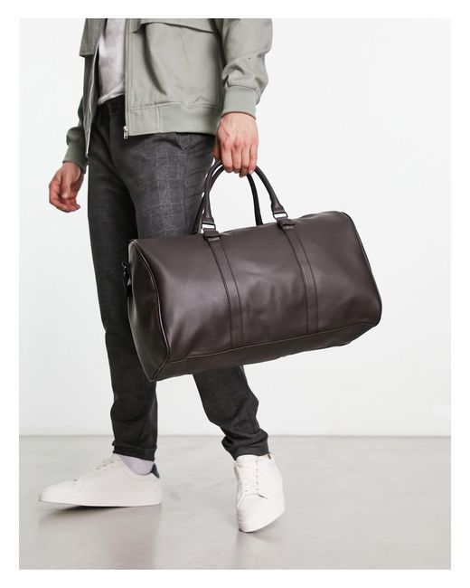 French Connection Brown Faux Leather Classic Holdall Bag for men