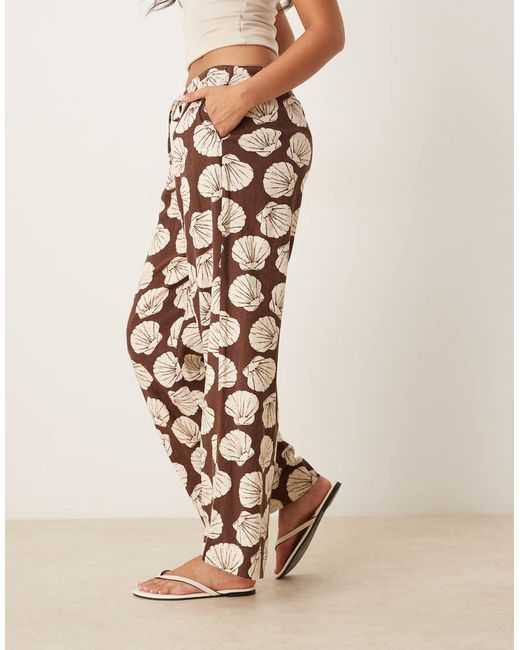 Pantalones Marrones De Pernera Ancha Sin Cierres Con Estampado De Conchas De Lino De Abercrombie & Fitch de color Natural