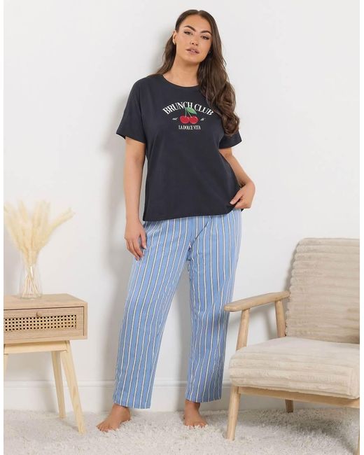 Yours Clothing Blue Cherry Graphic Sleep Tee Top
