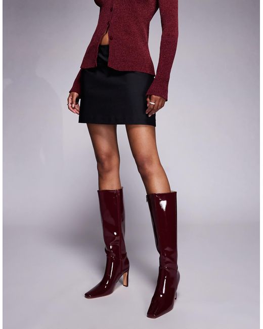 Public Desire Purple Pose Square Toe Heeled Knee Boots
