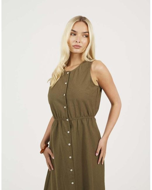 Brave Soul Natural Sleeveless Button Down Midi Dress