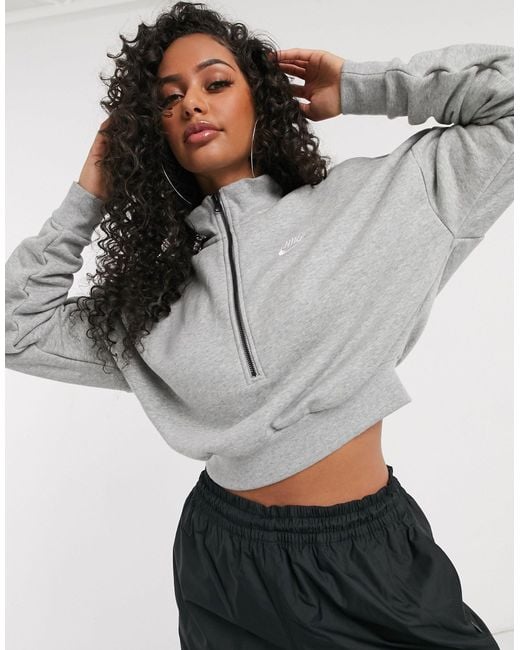 Nike Fleece Essential Crop 1/4 Zip Sweatshirt in Grey Heather (Grey) | Lyst  Australia