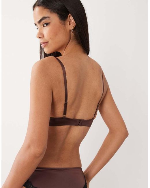 New Look Brown Satin Lace Trim Plunge Bra