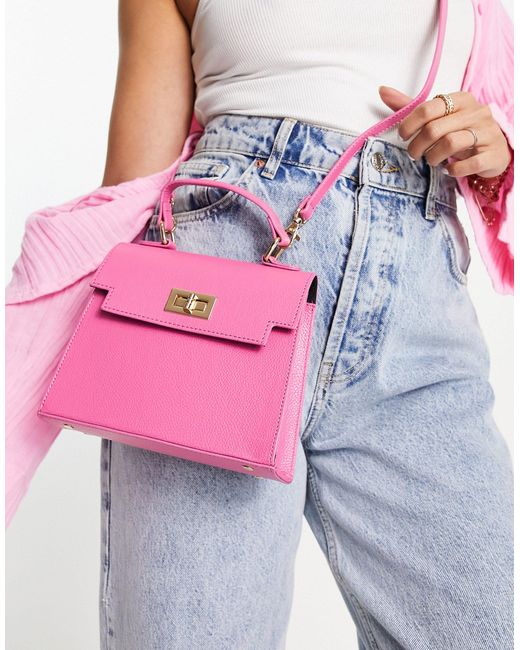 ASOS Pink Lock Detail Bag With Top Handle And Detachable Crossbody Strap