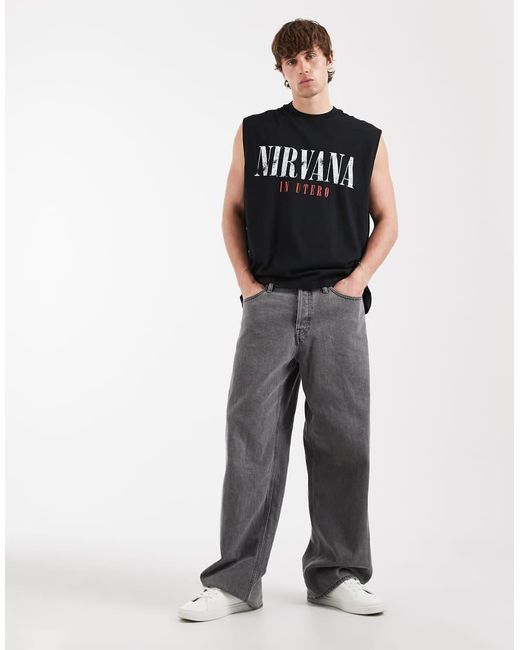 ASOS Black Oversized Tank Top With Nirvana Print for men