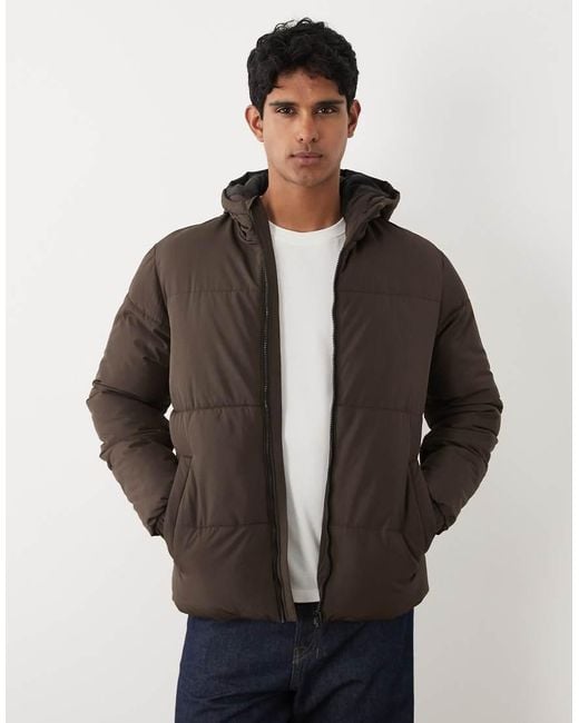 Blend Brown Hooded Puffer Jacket for men
