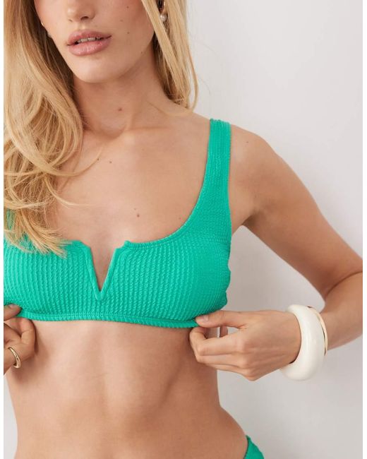 The Frolic Blue Exclusive Crinkle Notch Front Square Neck Bikini Top Co-ord