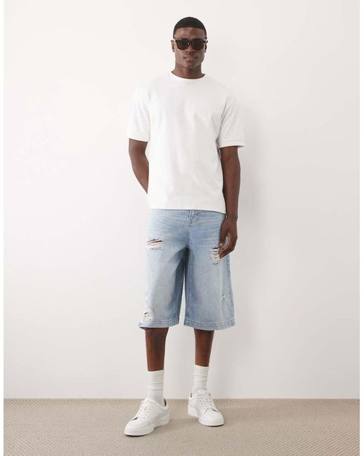 ASOS Blue Longer Length Denim Shorts for men