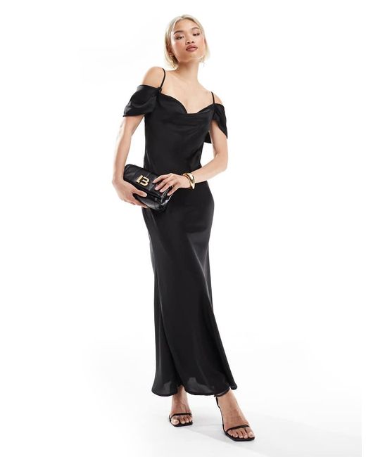 New Look White Bardot Sleeve Satin Midaxi Dress