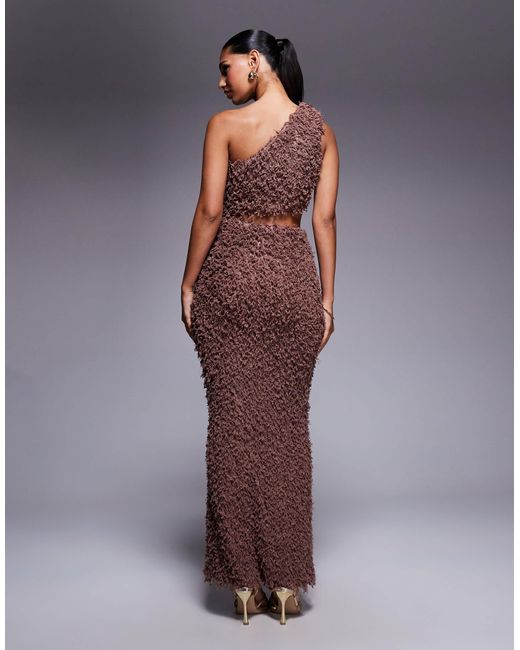 ASOS Purple One Shoulder Knotted And Trim Detail With Cut Out Fluffy Maxi Dress