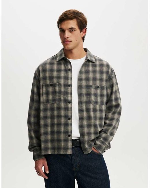 Cotton On Gray Richmond Long Sleeve Shirt for men