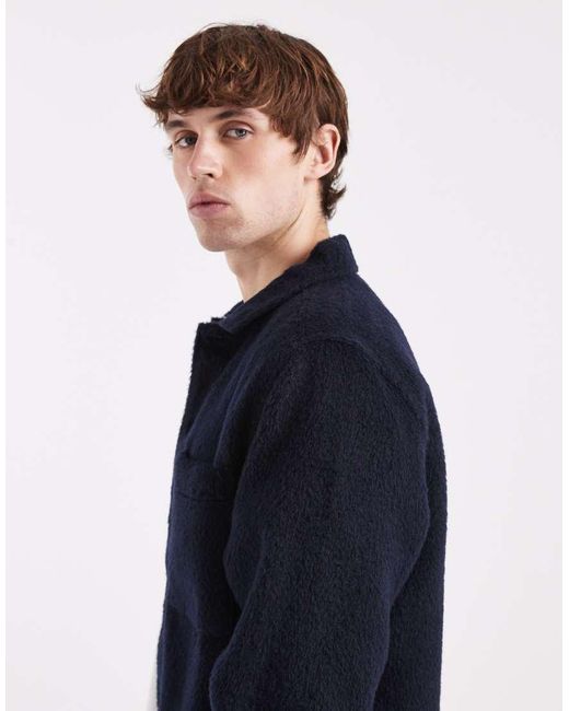 ASOS Blue Brushed Wool Look Overshirt for men