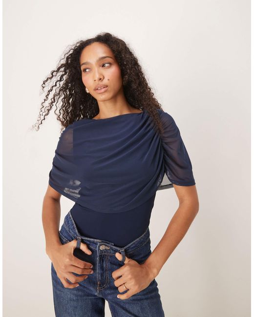 ASOS Mesh Cape Top in Blue | Lyst