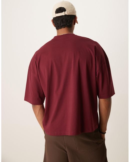 ASOS Red Oversized Boxy Dropped Shoulder T-shirt With Print Detail for men