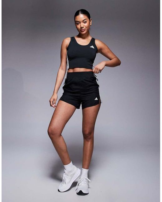 Adidas Originals Blue Adidas Training 3 Stripe Cropped Tank Top