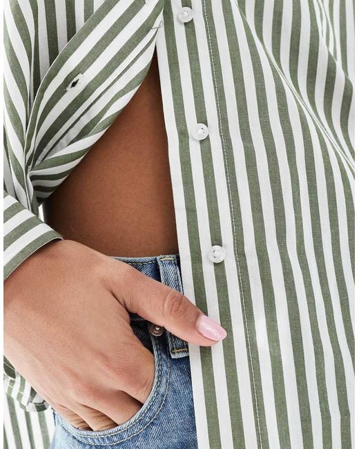 Camisa A Rayas Verdes Con Bolsillo De New Look de color Blue