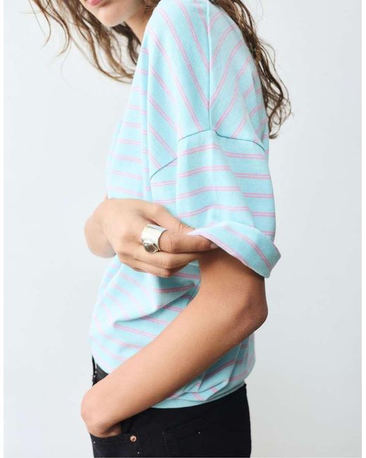 Pull&Bear Blue Oversize Short Sleeve T-shirt