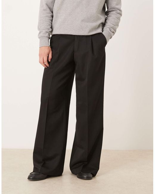 ASOS Black Smart Loose Leg Pants With Front Pleats for men