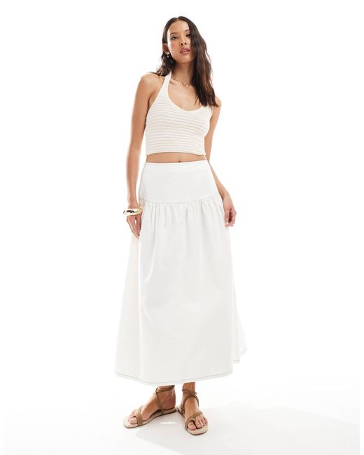 Jupe en jean longue avec taille basse - écru ASOS en coloris White