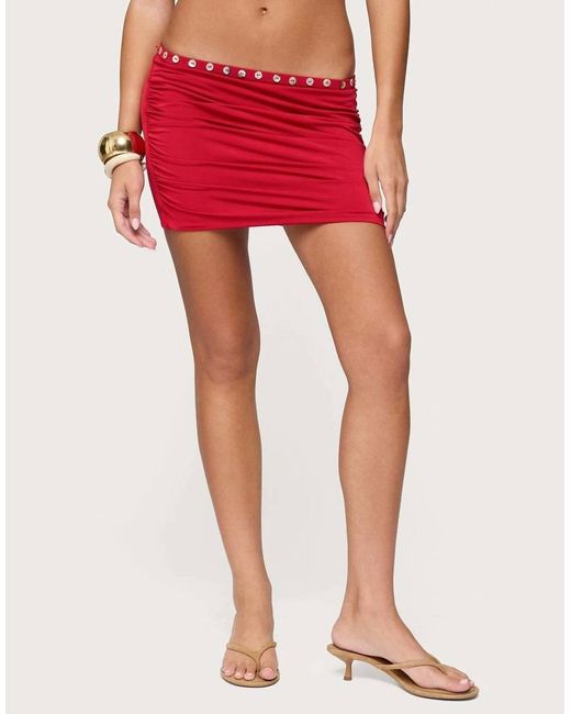 Edikted Red Giana Iridescent Mini Skirt