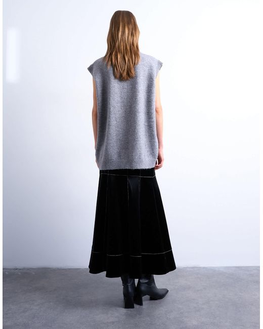 Jupe longue taille basse en pu à coutures contrastantes TOPSHOP en coloris White