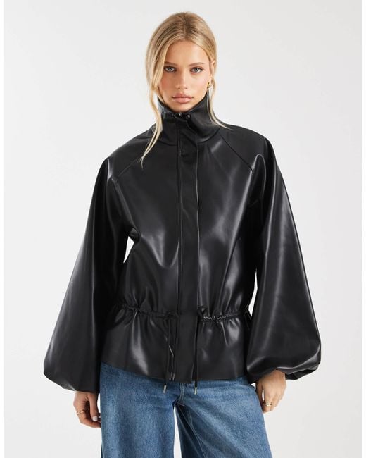 ASOS Blue Gathered Waist Bubble Pu Jacket