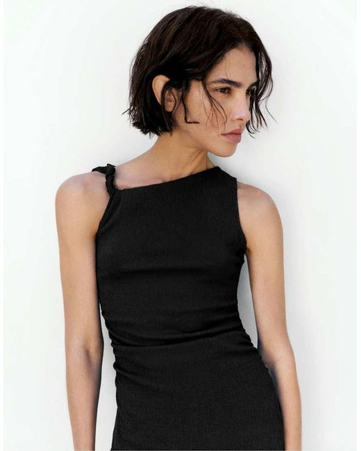 Pull&Bear White Gathered Knot Midi Dress