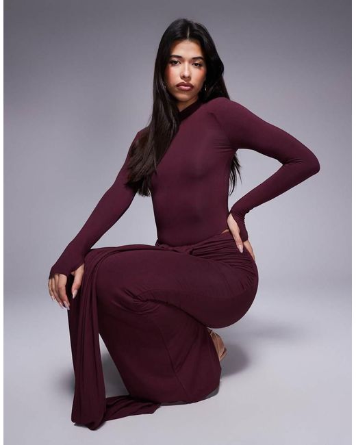 Wanderdoll Purple Nara Sculpting Second Skin Drape Front Maxi Skirt Co-ord
